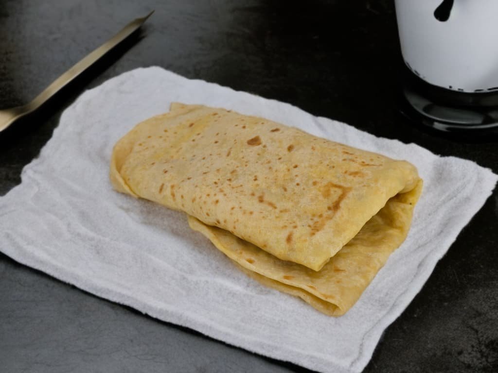 Fresh folded dhalpouri photographed in Sarrah's kitchen